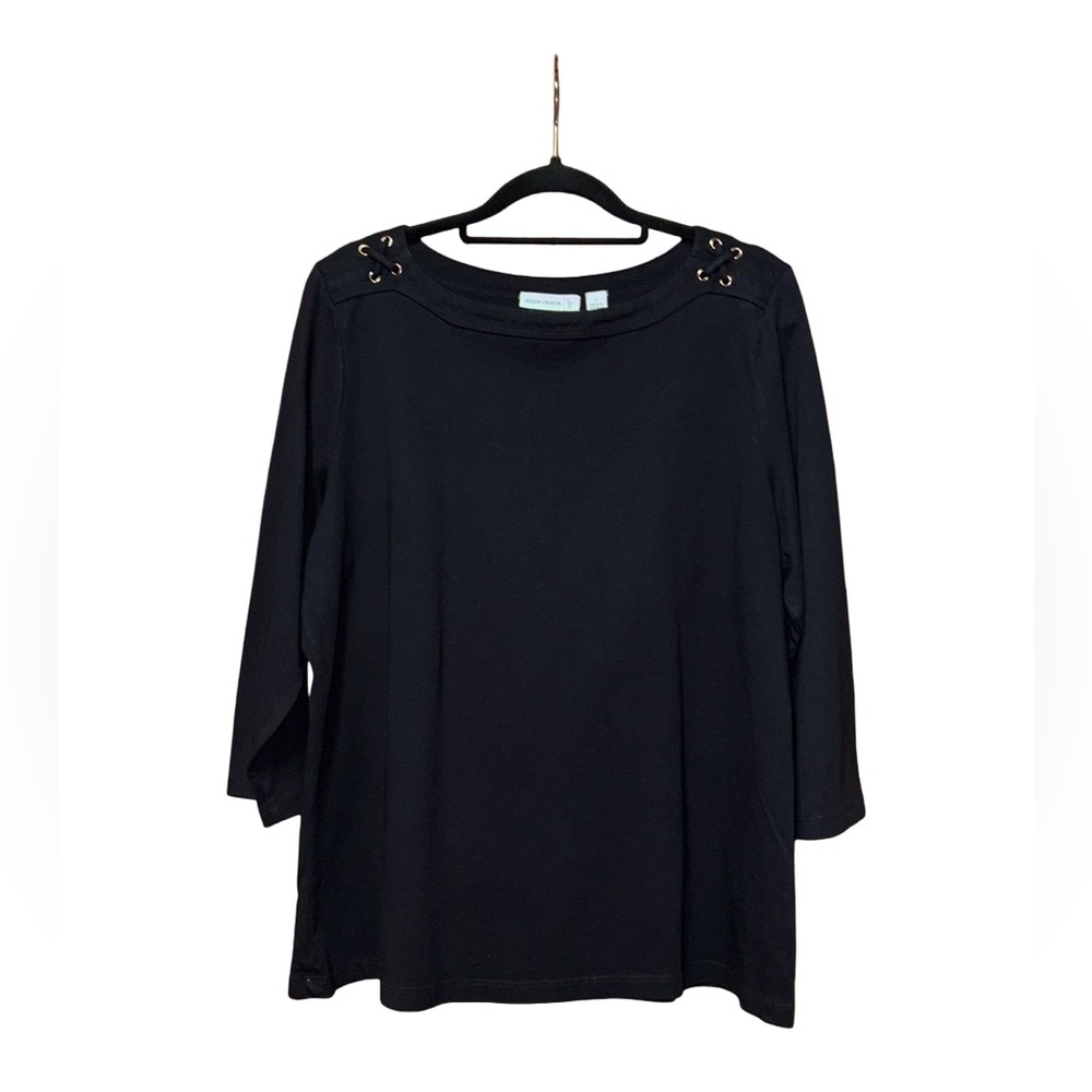 Susan Graver 3/4 Inch Sleeve Blouse - Black - Size L